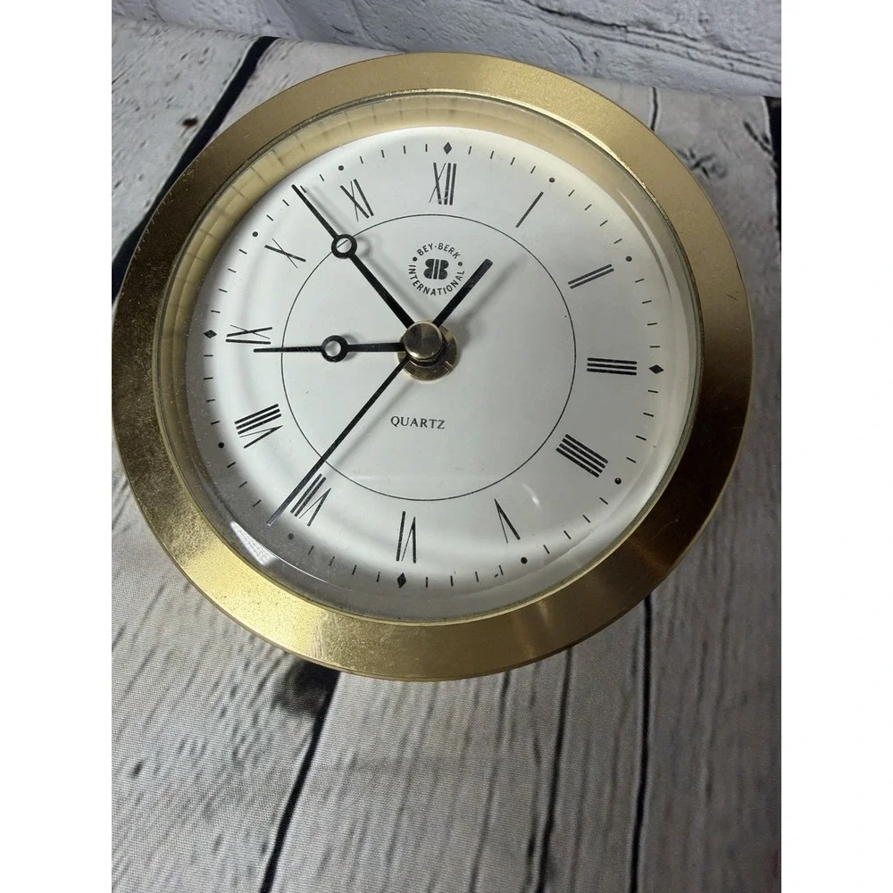 Bey Berk Brass MCM Design Desk Clock Quartz Elevated Sleek Desk Clock Sleek 4.5